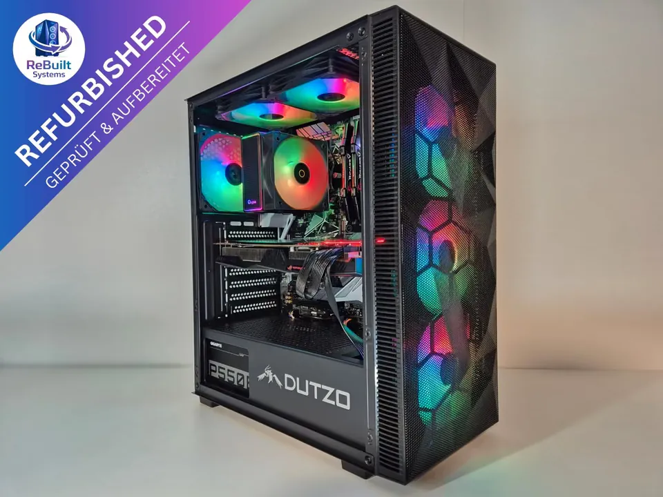 Einsteiger Refurbished Gaming PC | Plug & Play! – Gesamtansicht mit beleuchteten ARGB-Lüftern