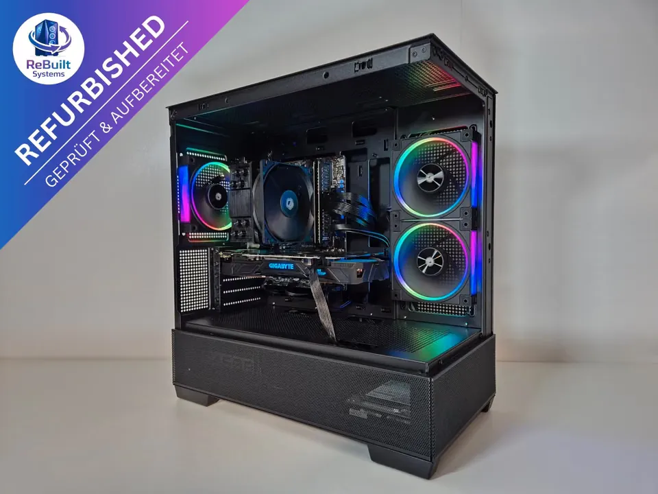 Einsteiger Refurbished Gaming PC | Plug & Play! – Gesamtansicht mit beleuchteten Lüftern